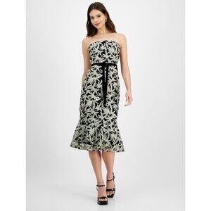 Sam Edelman Platinum Leafy Embroidered Strapless Midi Dress Size 2 Black/Platinu